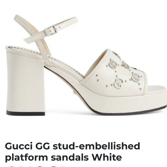 Size 41 White GG stud embellished platform sandals - only worn once! - Picture 3 of 7